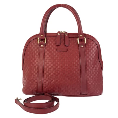美品 GUCCI グッチ マイクログッチシマ レッド ゴールド金具 レザー ハンドバッグ ショルダーバッグ 2way 600190 【中古】