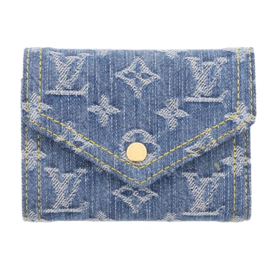 LOUIS VUITTON ルイ・ヴィトン ポルトフォイユ ヴィクトリーヌ デニム 三つ折り財布 M13212 モノグラムデニム レザー ブルー ネイビー レディース【中古】