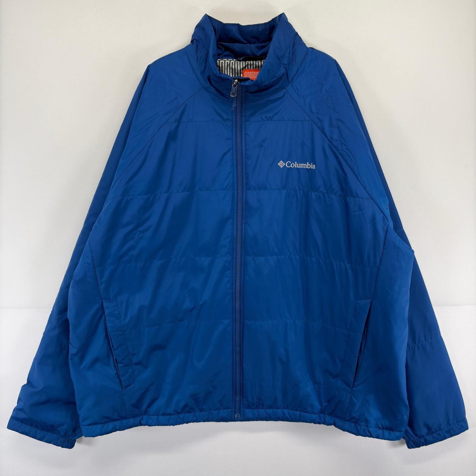 古着 コロンビア Columbia ジャケット 中綿 大きいサイズ ワンポイント刺繍ロゴ フルジップ 2XL  ブルー メンズ