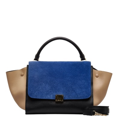セリーヌ トラぺーズ ハンドバッグ ショルダーバッグ 2WAY ブルー ブラック ベージュ レザー スウェード レディース CELINE 中古