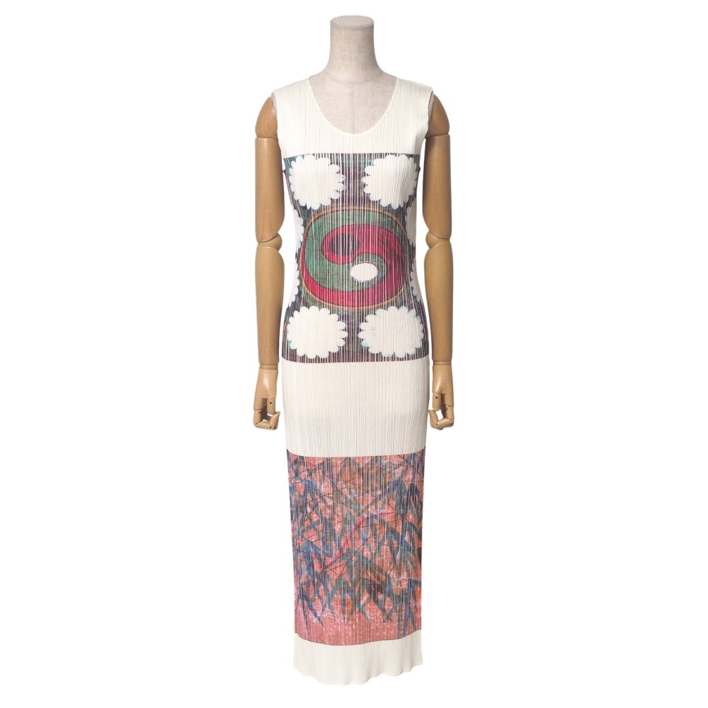 ■美品■PLEATS PLEASE ISSEY MIYAKE プリーツプリーズ イッセイミヤケ ワンピース サイズ3 プリーツ ノースリーブ プリント ブランド古着【中古】20250529/RA4826