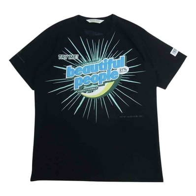 beautiful people ビューティフルピープル Tシャツ 1145310433 コットンジャージー クリーニングロゴ プリント Tシャツ 半袖 ブラック系 170【中古】