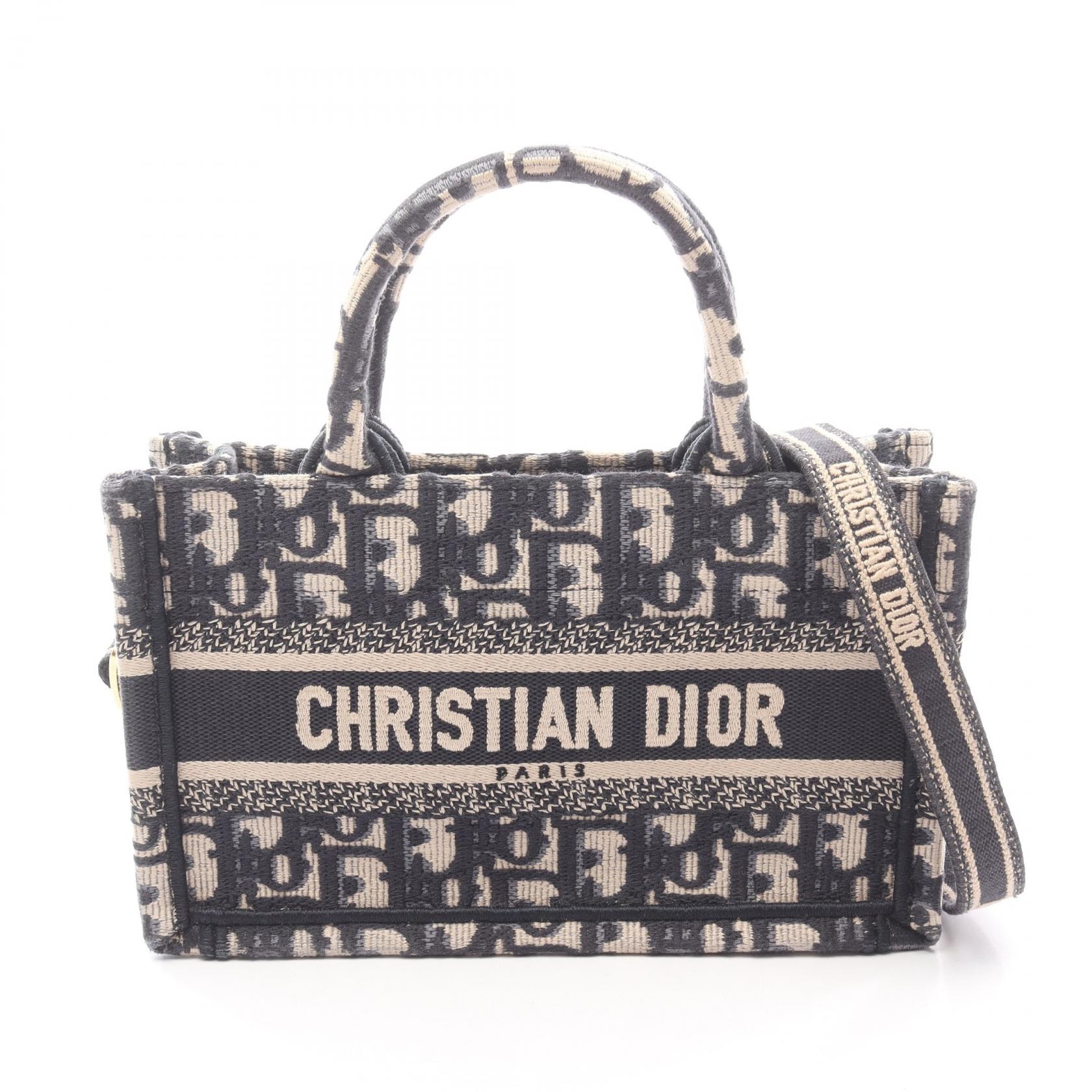 ディオール Dior BOOK TOTE ブックトート ミニ 2WAY トートバッグ バッグ キャンバス レディース ベージュ系 / ネイビー系 【中古】