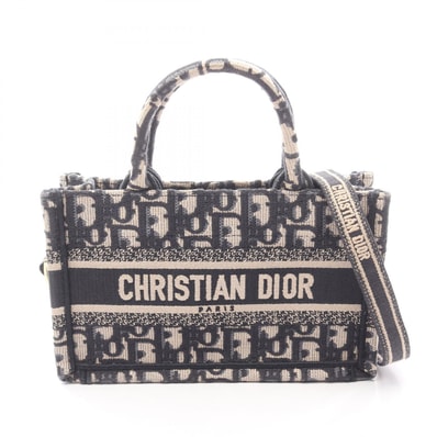 ディオール Dior BOOK TOTE ブックトート ミニ 2WAY トートバッグ バッグ キャンバス レディース ベージュ系 / ネイビー系 【中古】