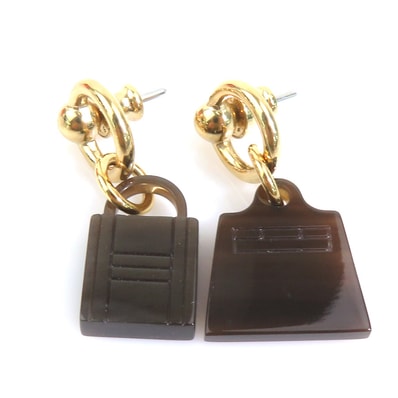 エルメス HERMES ピアス アミュレット マロキニエ メタル ブラウン/ゴールド レディース【中古】 h32412a