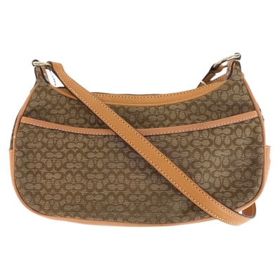 COACH コーチ ミニシグネチャー ベージュ シルバー金具 キャンバス レザー/ ショルダーバッグ ポシェット 500066 【中古】