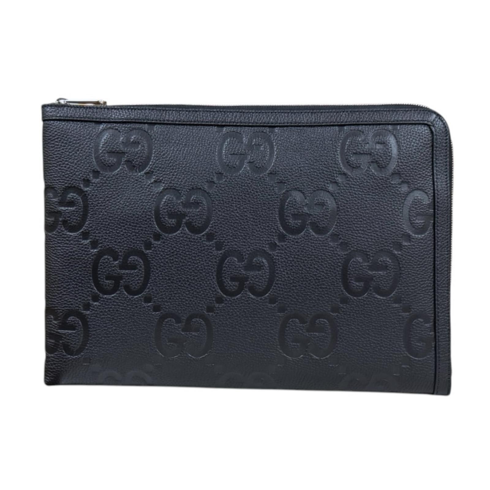 グッチ ミディアムトラベルドキュメントケース ジャンボGG クラッチバッグ レザー 792262 ブラック メンズ GUCCI 中古