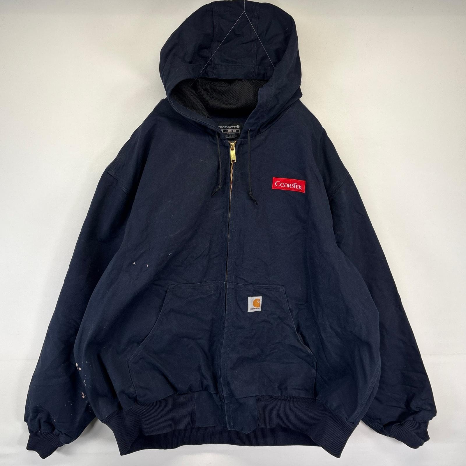 古着 カーハート Carhartt ワークジャケット アクティブジャケット ワンポイントロゴ メッシュライナー 大きいサイズ 3XL  ネイビー メンズ