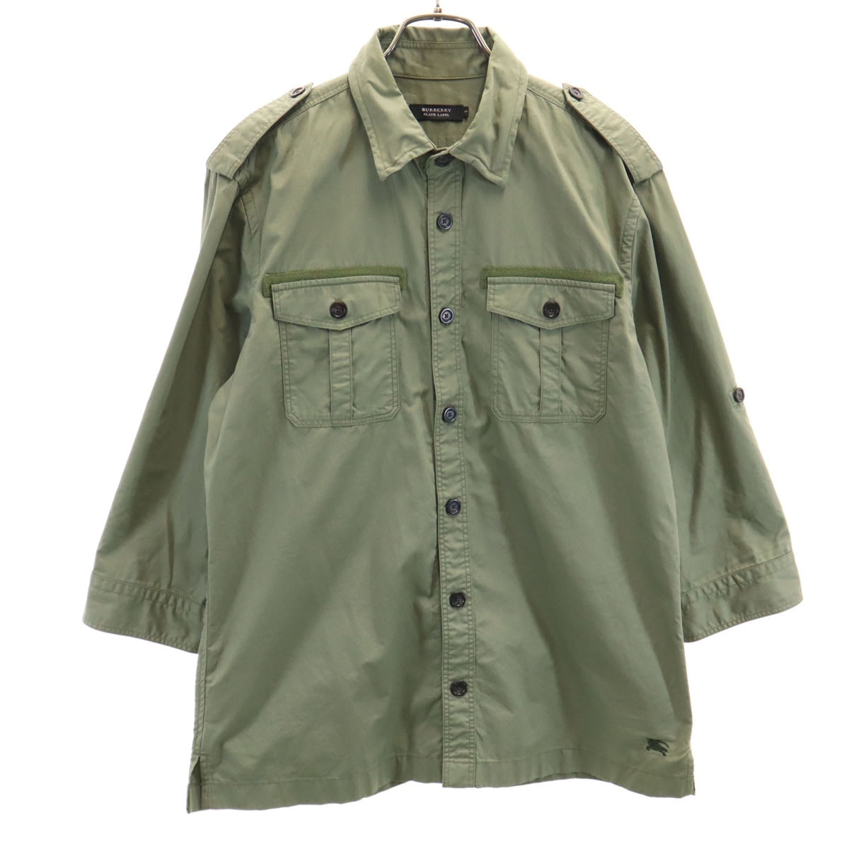 BURBERRY BLACK LABEL バーバリーブラックレーベル 7分袖 ミリタリーシャツ 3 オリーブ系 三陽商会
