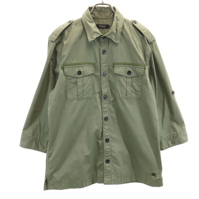 BURBERRY BLACK LABEL バーバリーブラックレーベル 7分袖 ミリタリーシャツ 3 オリーブ系 三陽商会
