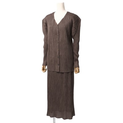 ■美品■PLEATS PLEASE ISSEY MIYAKE プリーツプリーズ イッセイミヤケ スカートセットアップ サイズ3/2 プリーツ カーディガン ロングスカート ブランド古着【中古】20240806/RA0835