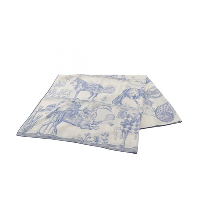 エルメス HERMES カレジェアン カレ140 Della Cavalleria Favolosa スカーフ 衣料品 シルク カシミヤ シルク レディース ホワイト系 / ブルー系 243162S 【中古】