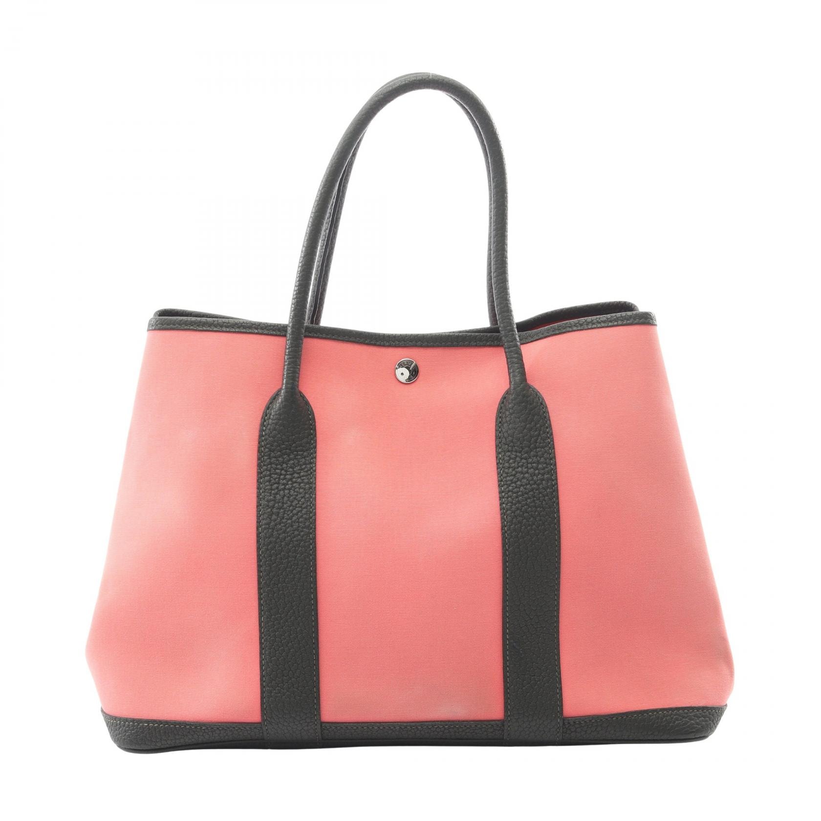 エルメス HERMES ガーデンパーティPM ローズアザレ ニューヴェールフォンセ トートバッグ バッグ キャンバス レザー ネゴンダ トワルオフィシエ ローズアザレ X刻印(2016年製造) レディース ピンク系 / グリーン系