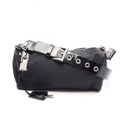 プラダ PRADA TESSUTO+SAFFIANO ショルダーバッグ バッグ ナイロン パテントレザー レディース ブラック系 BR0688 【中古】