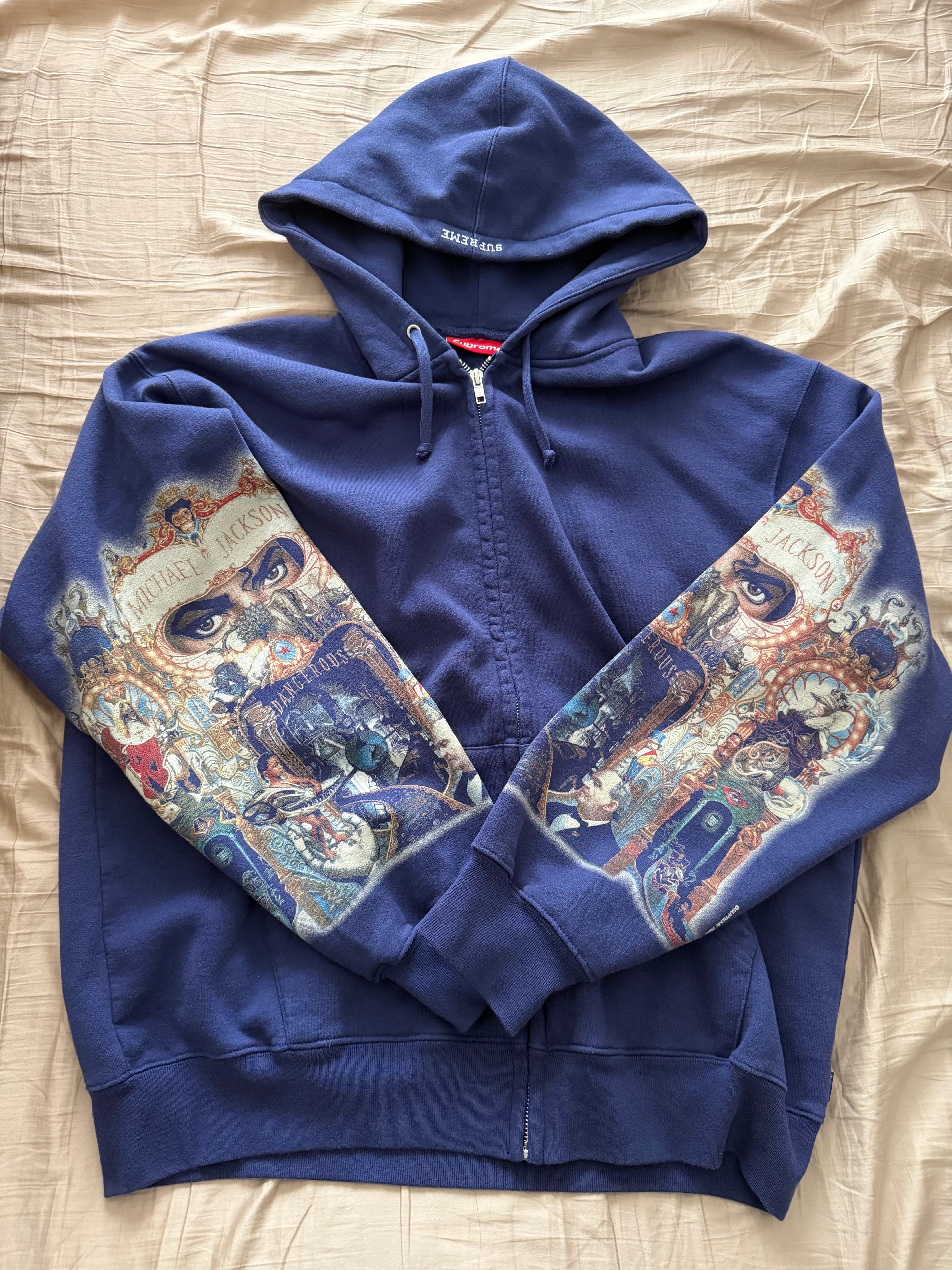 Supreme x Michael Jackson Dangerous Zip Up Hooded Sweatshirt "Washed Navy"