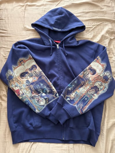 Supreme x Michael Jackson Dangerous Zip Up Hooded Sweatshirt "Washed Navy"