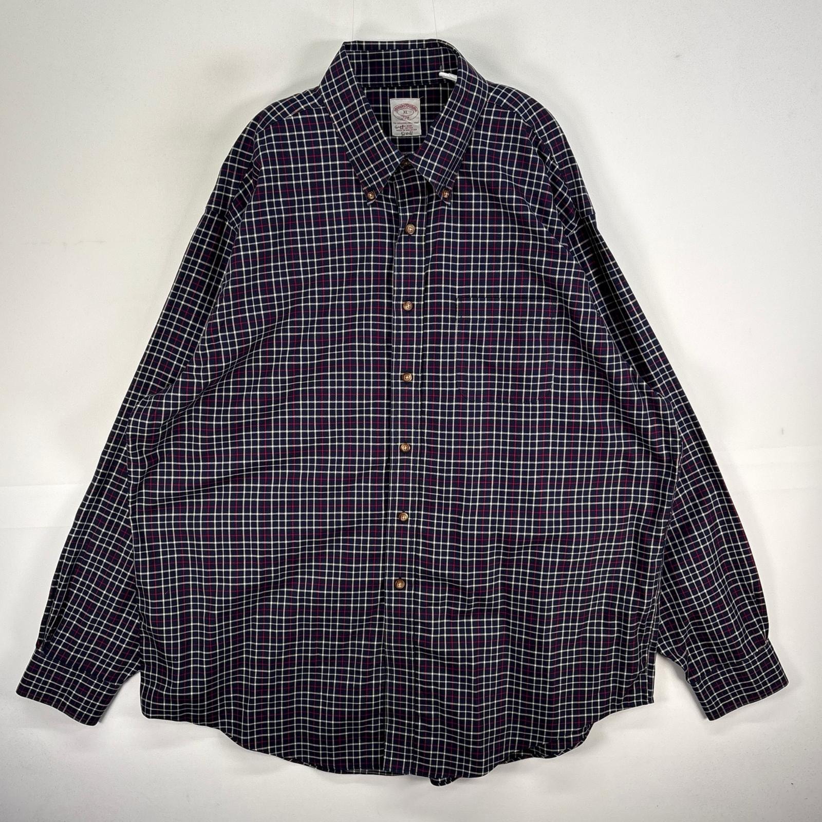 古着 ブルックスブラザーズ Brooks Brothers 長袖シャツ チェック 胸ポケ ボタンダウン XL ネイビー系 マルチカラー メンズ