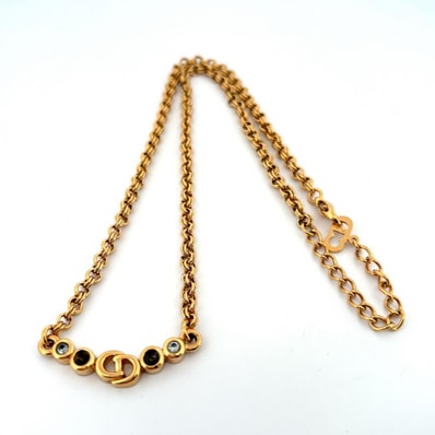 難あり クリスチャンディオール Christian Dior ネックレス ロゴ CD ラインストーン GP ゴールド メッキ【鑑定済み】正規品