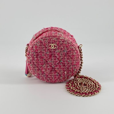 CHANEL(シャネル)マトラッセ ラウンド ツイード素材 チェーン ショルダー バッグ 27番台 ピンク