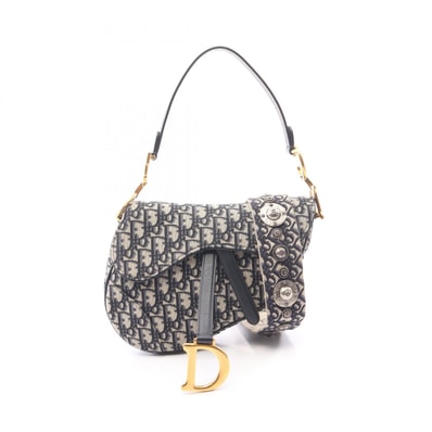 ディオール Dior サドルバッグ オブリークジャカード 2WAY ハンドバッグ バッグ キャンバス レザー レディース ベージュ系 / ネイビー系 【中古】