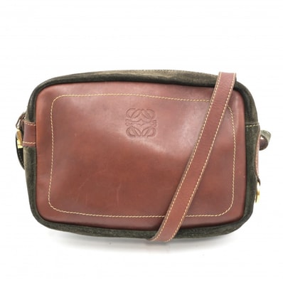 LOEWE(ロエベ)ヴィンテージ カメラバッグ ショルダーバッグ クロスボディバッグ ブラウン レザー スエード ゴールド金具 レディース 【中古】