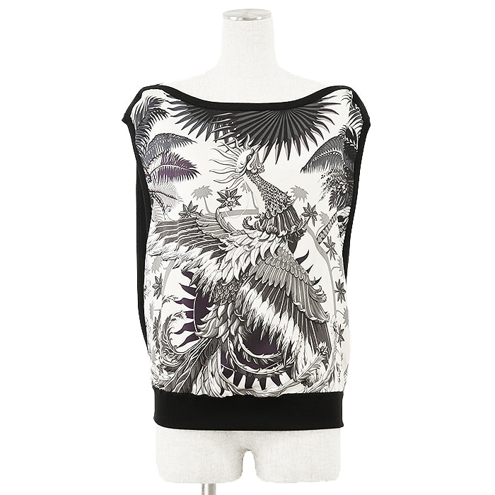 美品 エルメス 不死鳥の神話 ツイルレーヌ ノースリーブ トップス ニット レディース ブラック マルチカラー サイズ表記不明 HERMES