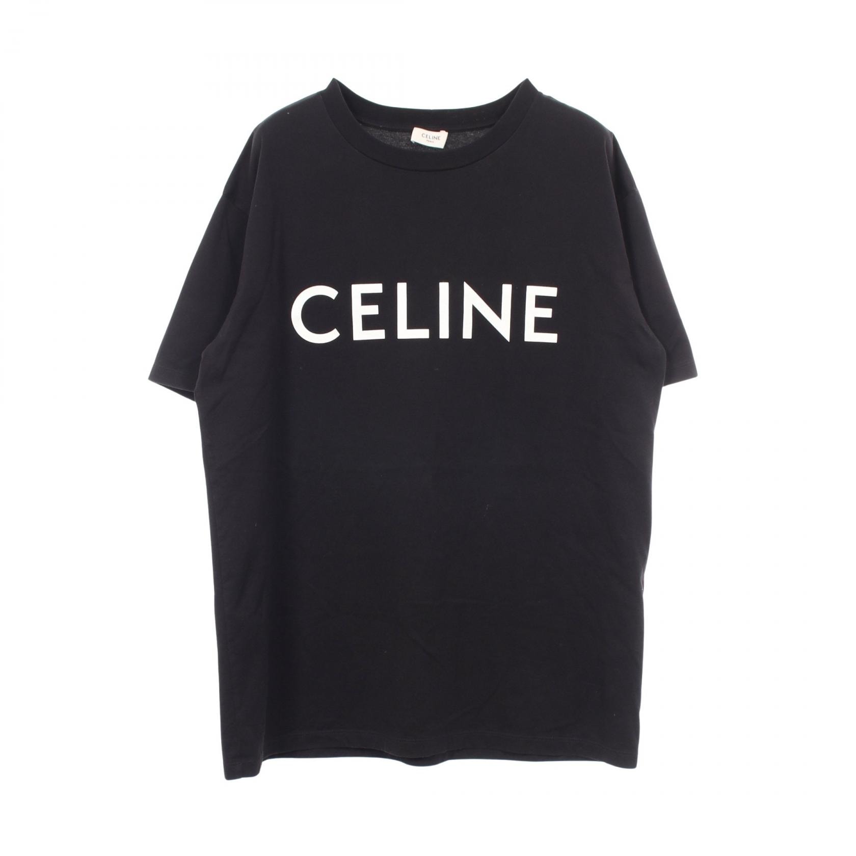 セリーヌ CELINE ルーズ ジャージ ロゴプリント 半袖Tシャツ 衣料品 トップス コットン メンズ ブラック系 2X681671Q 【中古】