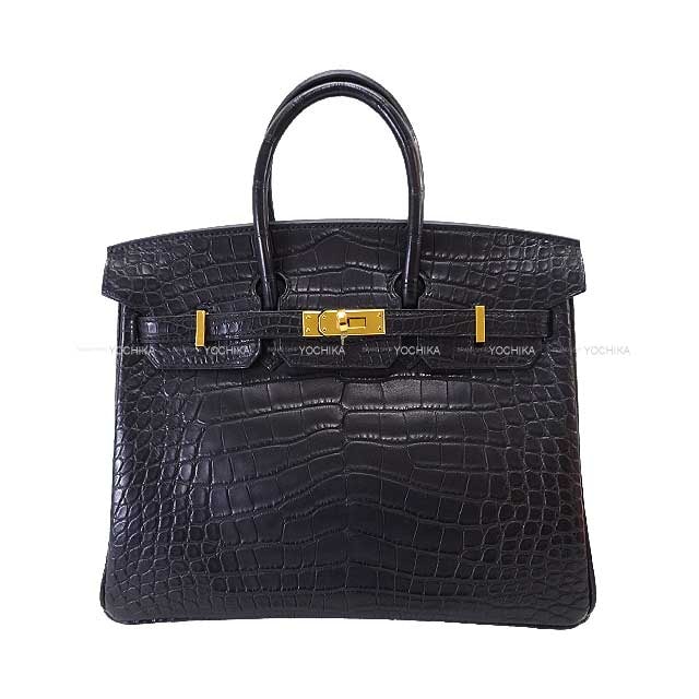【恵比寿明治通り店】HERMES エルメス ハンドバッグ バーキン25 黒 (ブラック) クロコダイル アリゲーターマット ゴールド金具 K刻印 新品