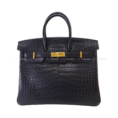 【恵比寿明治通り店】HERMES エルメス ハンドバッグ バーキン25 黒 (ブラック) クロコダイル アリゲーターマット ゴールド金具 K刻印 新品