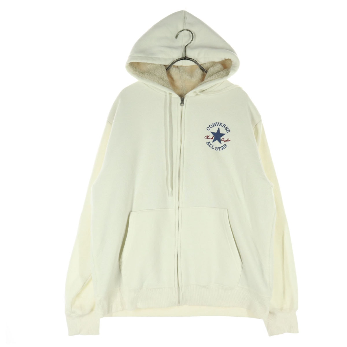 CONVERSE コンバース 長袖 裏地ボア ジップパーカー XL クリームホワイト