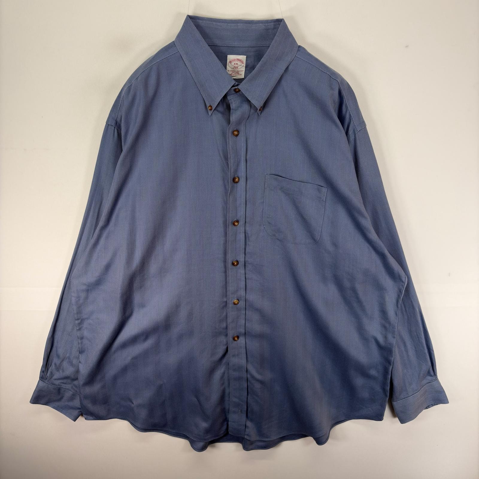 古着 ブルックスブラザーズ Brooks Brothers ヘリンボーン 長袖シャツ 346 ボタンダウン 大きいサイズ 2XL  ブルー系 メンズ