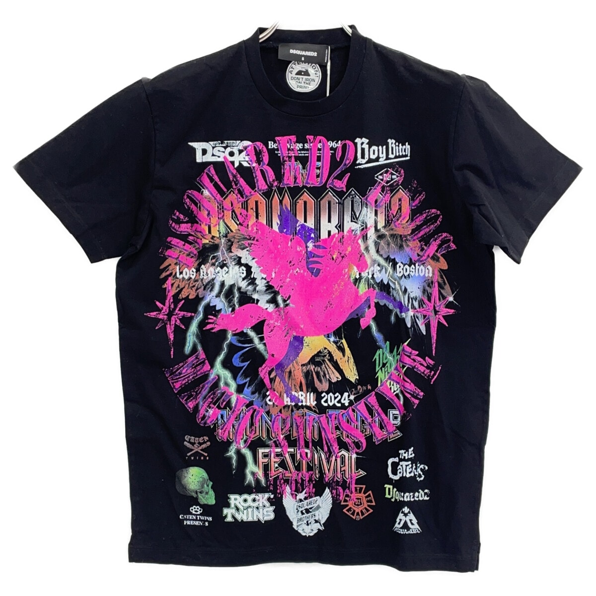 ディースクエアード S71GD1304 23年 ブラック グラフィックプリントTシャツ S