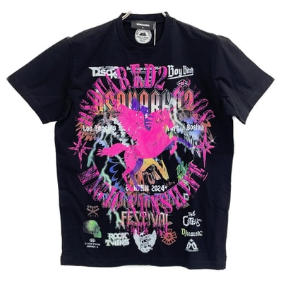 ディースクエアード S71GD1304 23年 ブラック グラフィックプリントTシャツ S