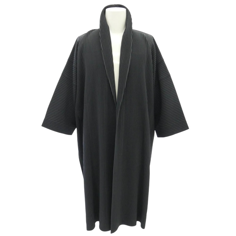 HOMME PLISSE ISSEY MIYAKE オム プリッセ イッセイミヤケ hp81ja104 プリーツ 前開き ロング コート ロングジャケット ダークグレー系 1【中古】