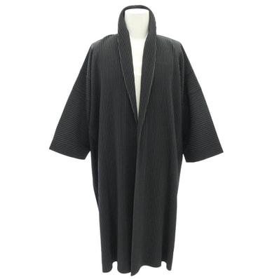 HOMME PLISSE ISSEY MIYAKE オム プリッセ イッセイミヤケ hp81ja104 プリーツ 前開き ロング コート ロングジャケット ダークグレー系 1【中古】