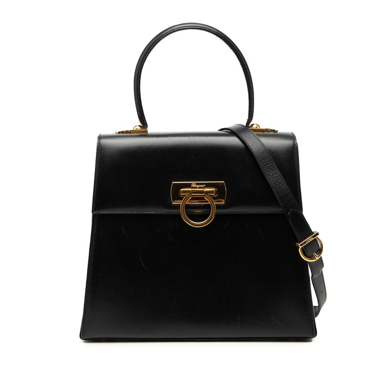 サルヴァトーレフェラガモ ガンチーニ ハンドバッグ ショルダーバッグ 2WAY ブラック レザー レディース Salvatore Ferragamo 【中古】