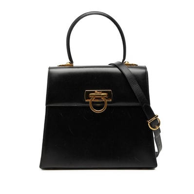 サルヴァトーレフェラガモ ガンチーニ ハンドバッグ ショルダーバッグ 2WAY ブラック レザー レディース Salvatore Ferragamo 【中古】