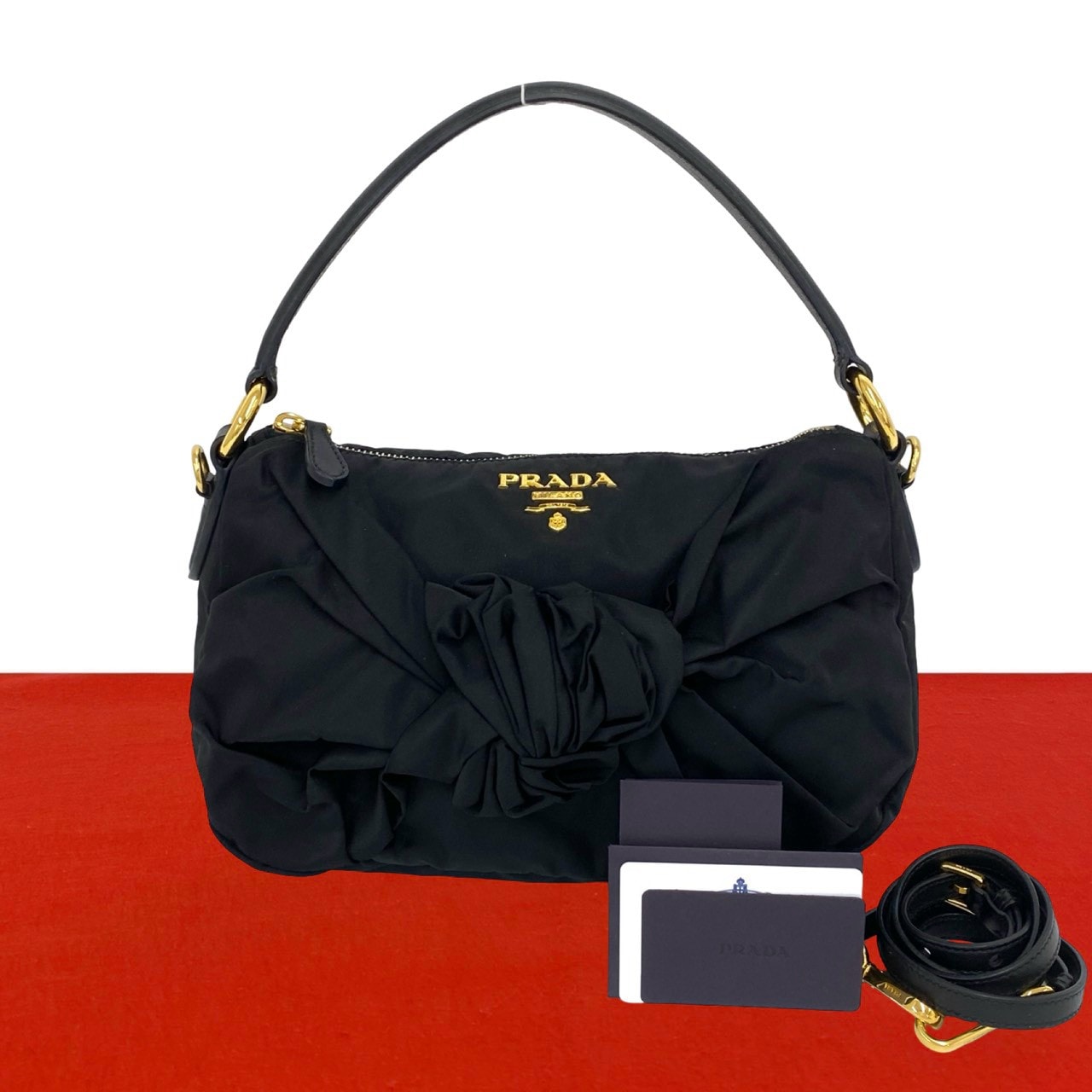 PRADA プラダ ロゴ 金具 ナイロン レザー ショルダーバッグ ブラック
13672