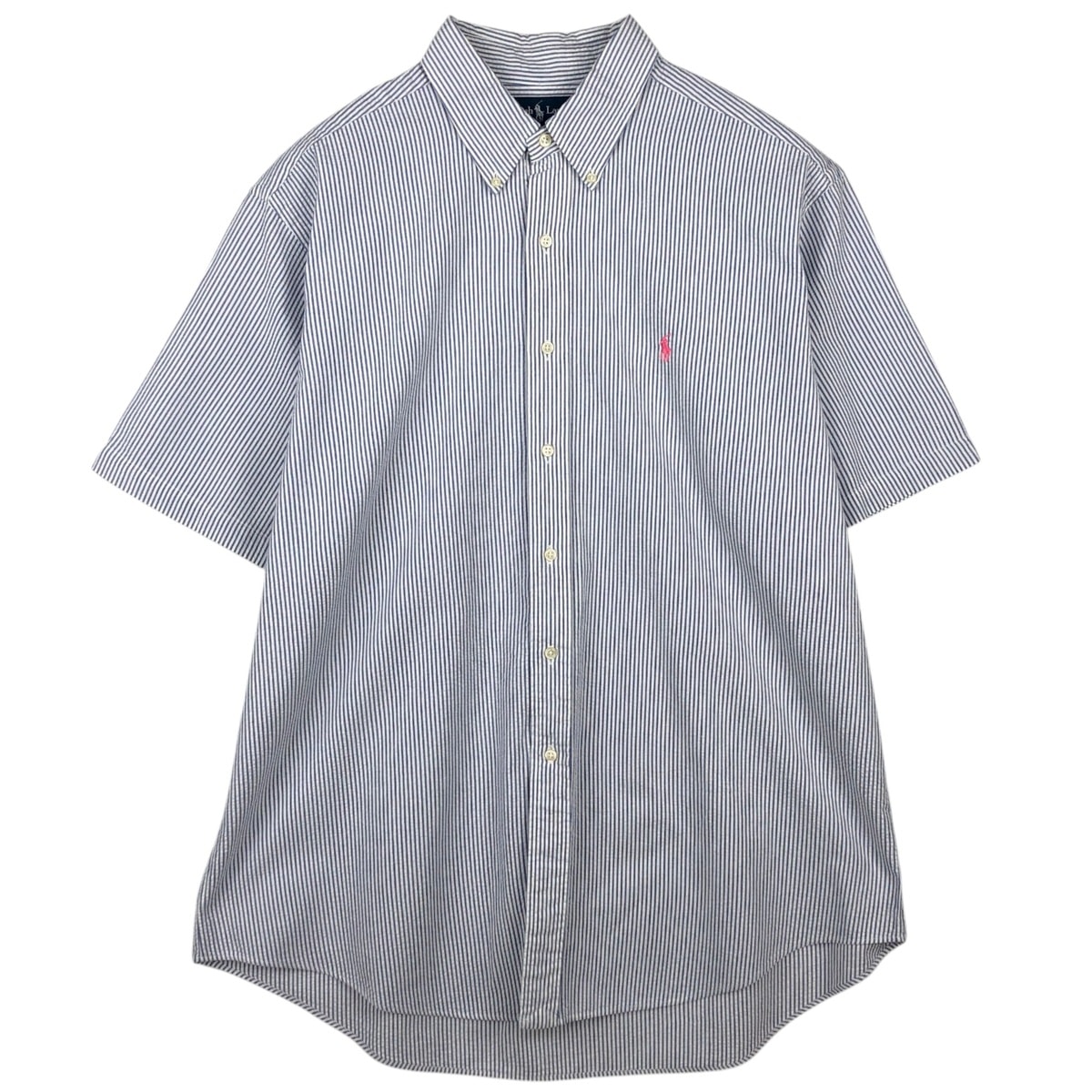 古着 ラルフローレン Ralph Lauren CLASSIC FIT シアサッカー 半袖 ボタンダウン ストライプシャツ メンズXL相当/eaa641200