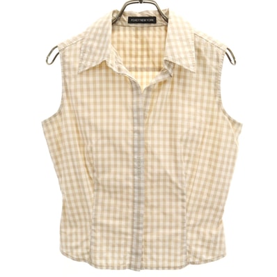 FOXEY NEW YORK フォクシーニューヨーク 日本製 チェック柄 ノースリーブ シャツ ベージュ
