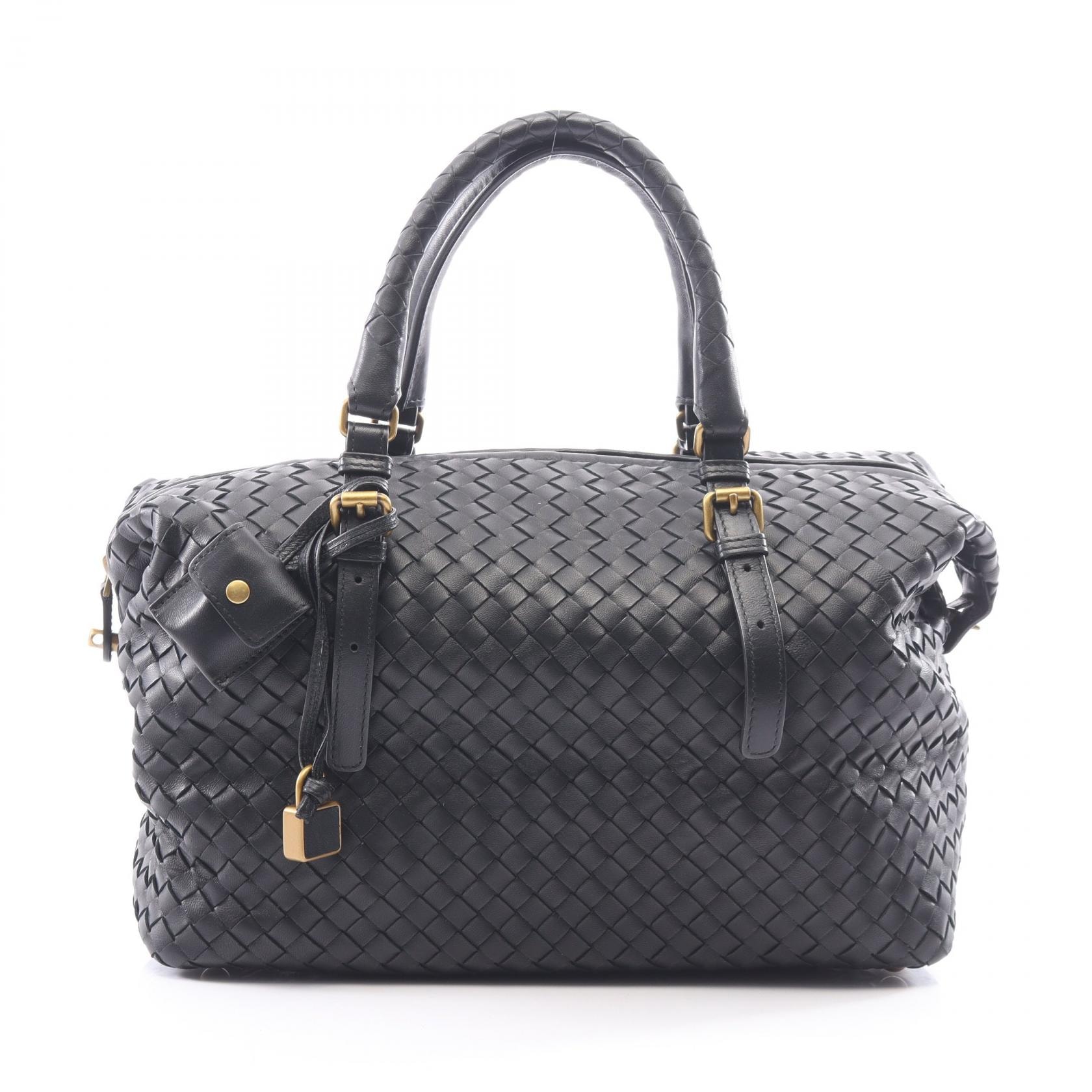 ボッテガヴェネタ BOTTEGA VENETA イントレチャート ハンドバッグ バッグ レザー レディース ブラック系 【中古】