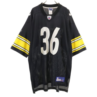 Reebok リーボック 90s 韓国製 オールド 半袖 ゲーム シャツ L ブラック NFL ピッツバーグスティーラーズ