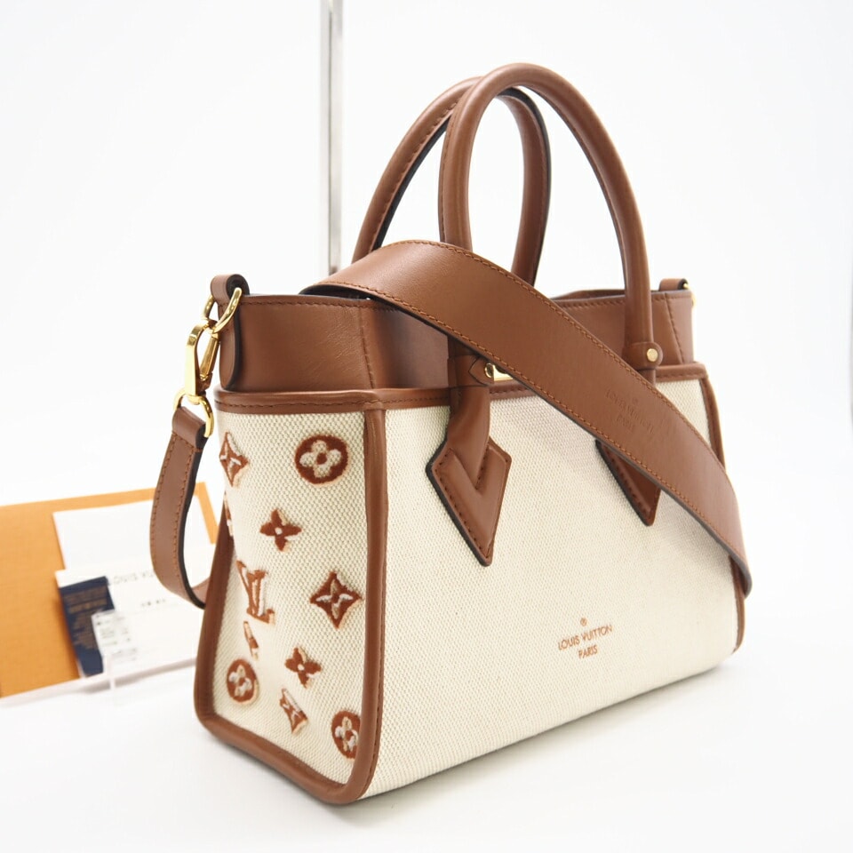 美品 LOUIS VUITTON ルイ・ヴィトン キャンバス オンマイサイドPM M59905 2wayショルダーバッグ ベージュ ブラウン キャンバス レザー レディース