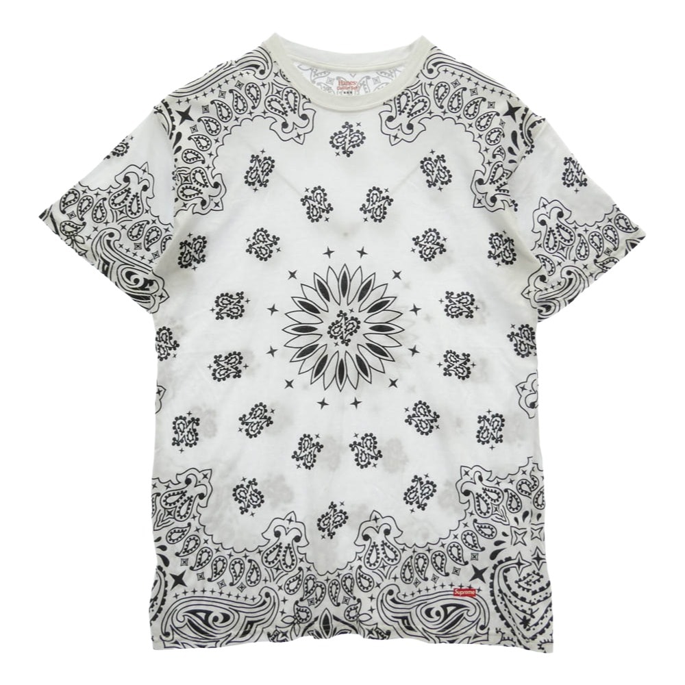 Supreme シュプリーム 22AW x Hanes ヘインズ Bandana Tagless Tees バンダナ柄 タグレス 半袖 Tシャツ ホワイト系 M【中古】