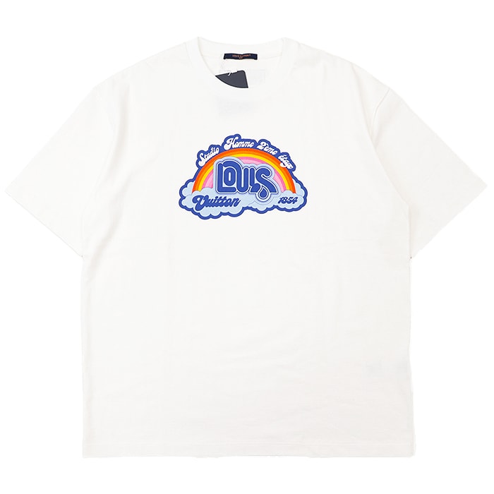 未使用 ルイ・ヴィトン 2023SS ロゴ プリント Tシャツ STUDIO HOMME 2 EMERGE ETAGE1854 レインボー 半袖Ｔシャツ メンズ オフホワイト マルチカラー 4L LOUIS VUITTON