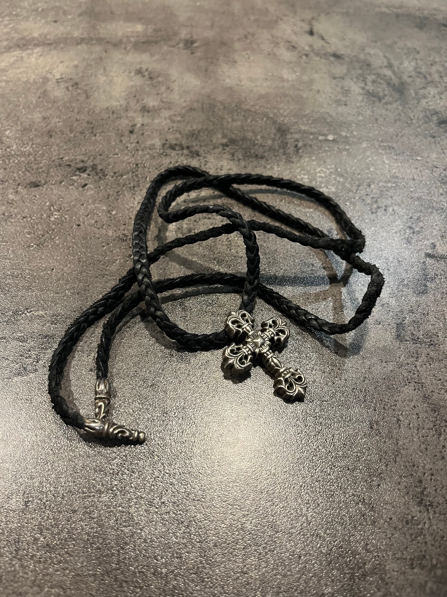 Chrome Hearts Philigrey Cross XS Leather Blade Necklace "Silver/Black"