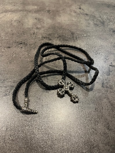 Chrome Hearts Philigrey Cross XS Leather Blade Necklace "Silver/Black"