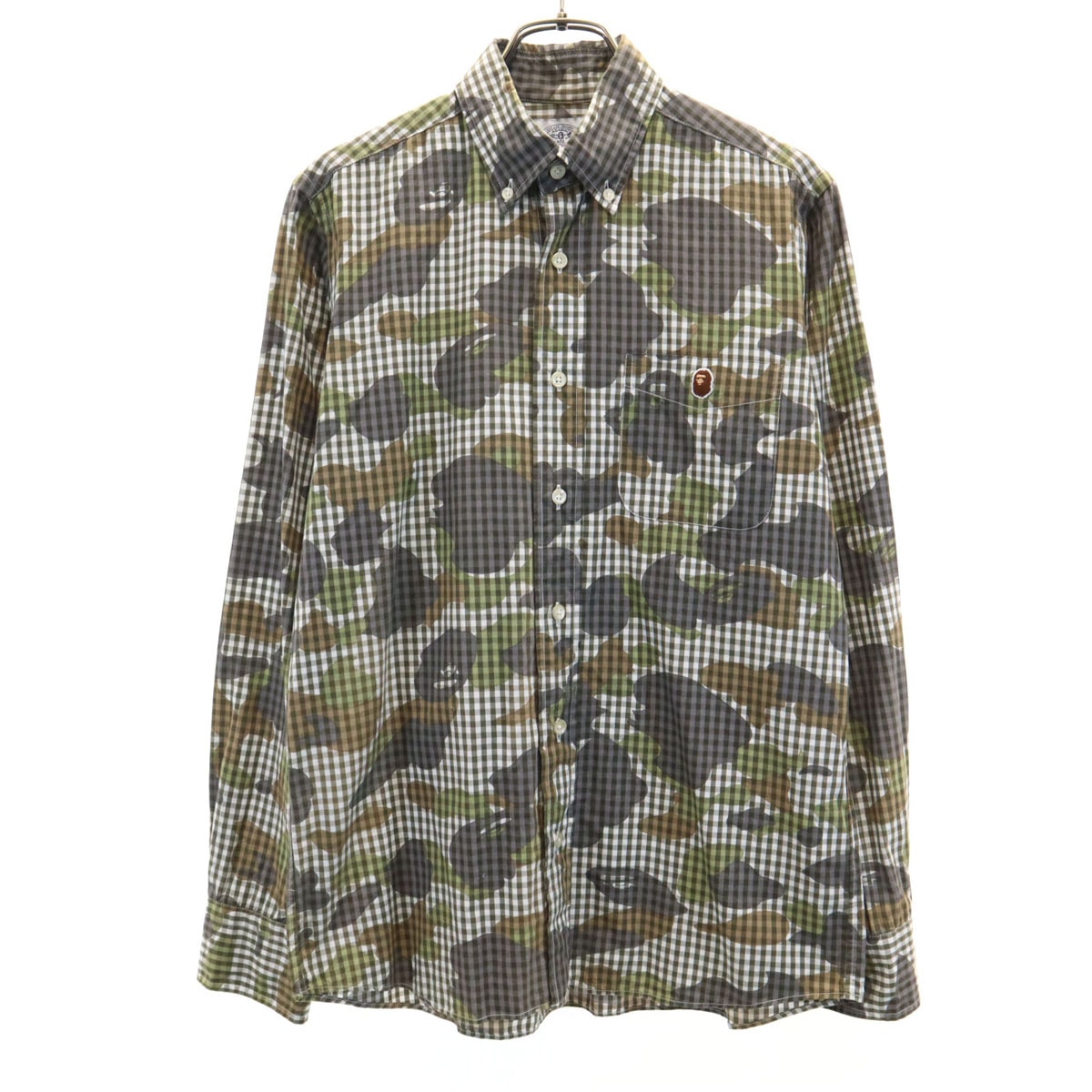 A BATHING APE アベイシングエイプ 日本製 長袖 ボタンダウンシャツ M グレー系