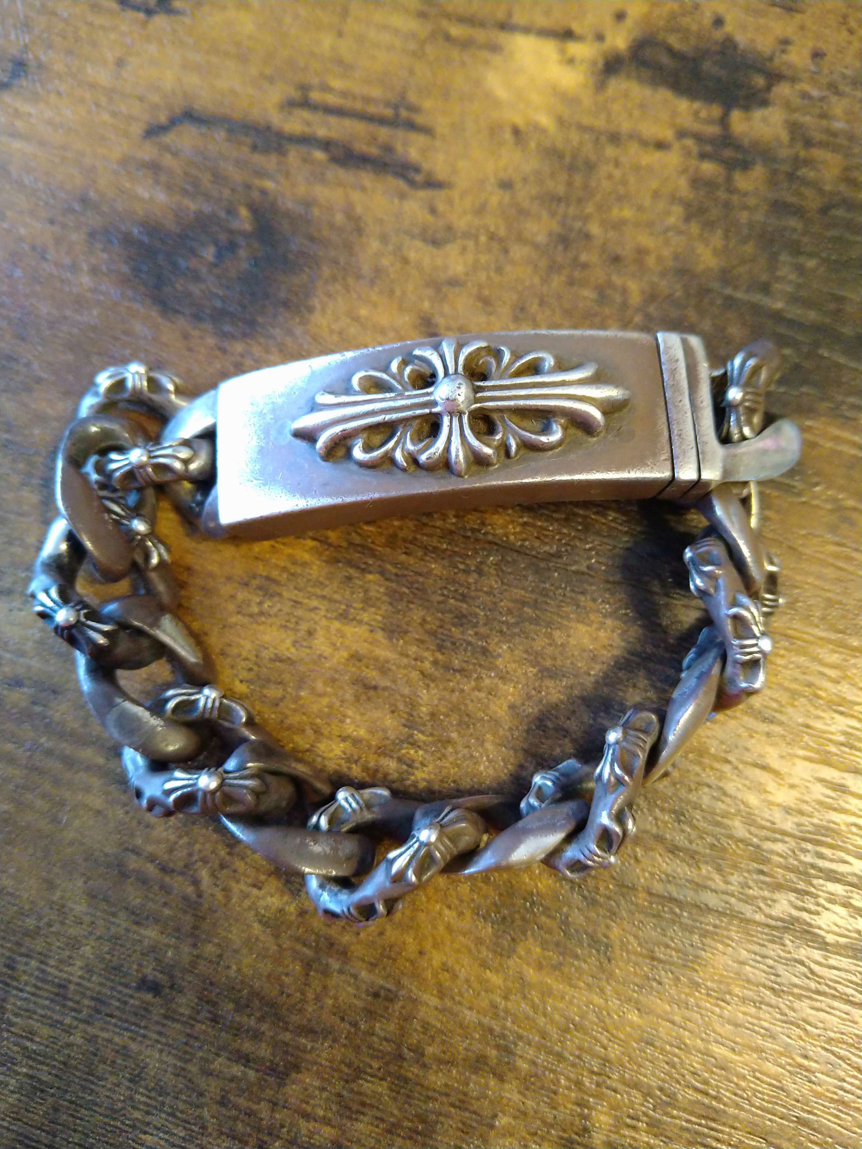 Chrome Hearts ID Bracelet W / Floral Cross W / Fan Sea Link W / Clip ID-Floral Cross W / Fancy Link / Clip "Silver"