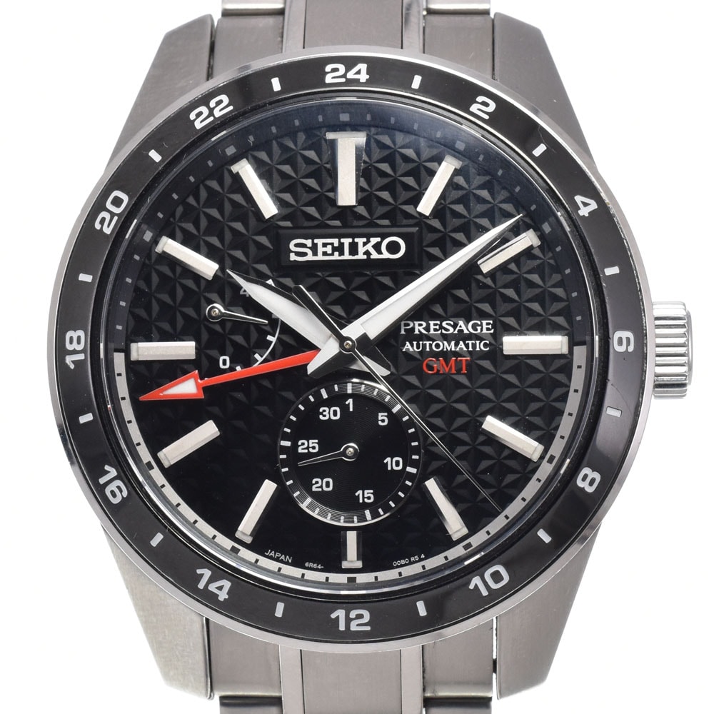 セイコー SEIKO SARF005/6R64-00C0 プレサージュ パワーリザーブ GMT ブラック 自動巻き メンズ 良品 箱・保証書付き 腕時計 K#148317